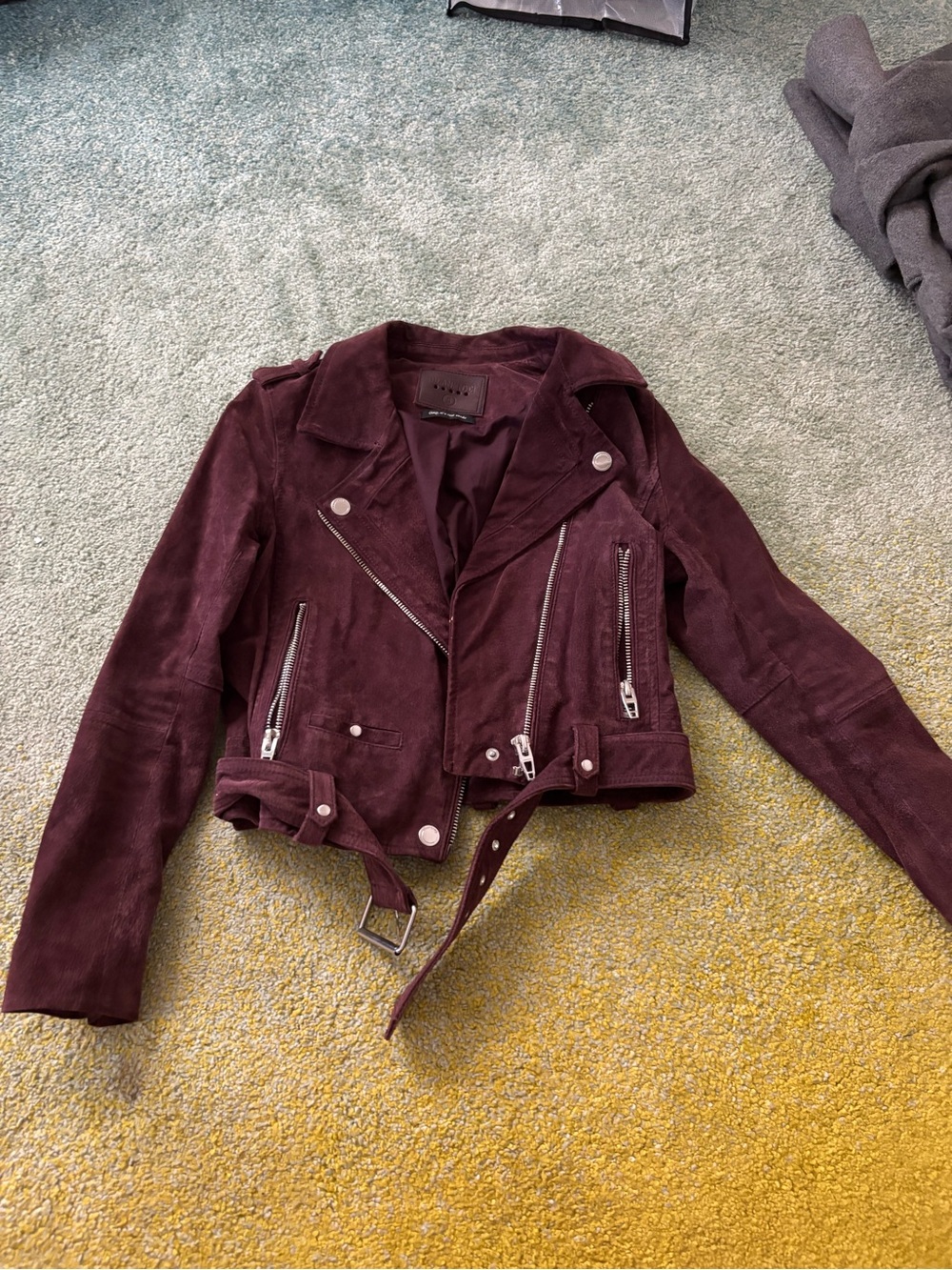 Suede Biker Jacket - Burgundy